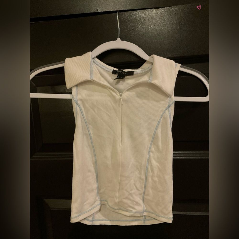 Forever 21 Cream Zip-Up Sleeveless Tennis Top